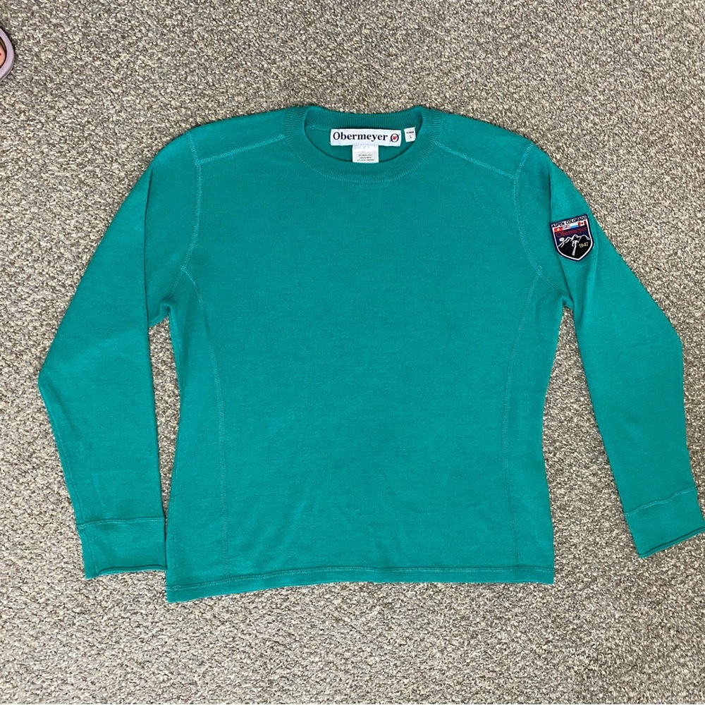 Obermeyer VTG Womens Large Wool Blend Sweater Aspen *sm hole/stain See Pix